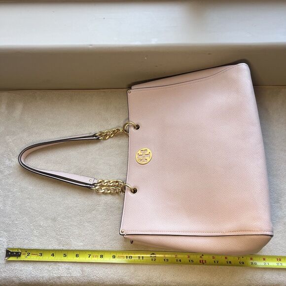 Tory Burch Everly  Shell Pink Pebble Leather Tote Handbag Gold Hardware Designer - Picture 14 of 16